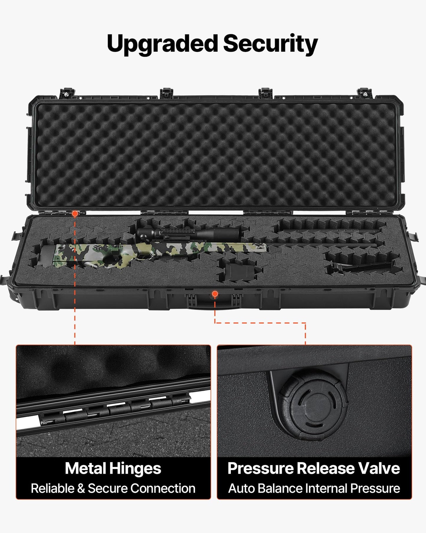 VEVOR Rifle Case, Rifle Hard Case with 4 Layers Fully-protective Foams, Detachable XPE Foam, 50 inch Lockable Gun Storage with Wheels, IP67 Waterproof & Dustproof, for Rifle, Shotgun, Black