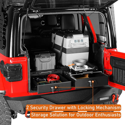 Hooke Road JK JL Trunk Cargo Storage Drawer System & Fridge Slide Mount & Cooking Platform for 2007-2026 Jeep Wrangler JK JL Unlimited 4-Door