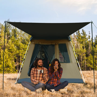 Instant Pop-Up Camping Tent with Removable Sunshade - 3-4 Person Dome Tent with UV Protection & Ventilation, Waterproof Windproof for Beach, Hiking, Outdoor. (Olive)
