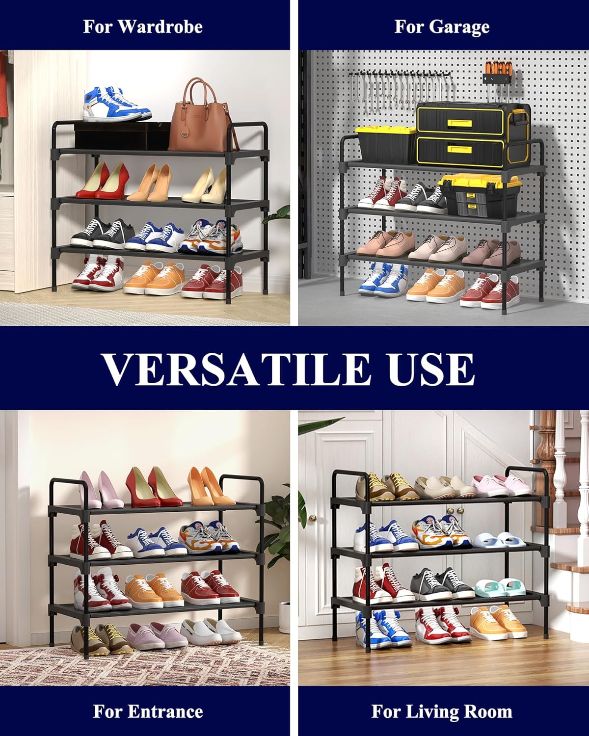 Kitsure Shoe Rack - Sturdy Space-Saving Shoe Storage for Entryway | 27.6" Wide, Black