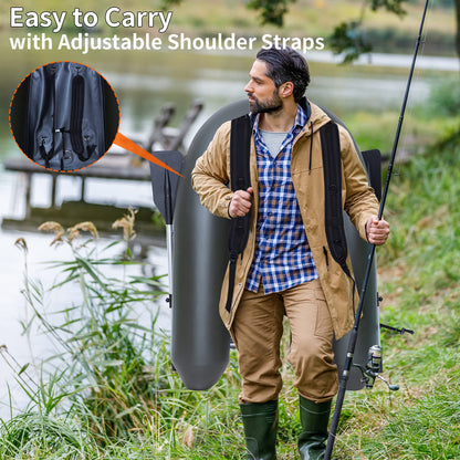 Xproutdoor Inflatable Fishing Float Tube, Belly Boat Fishing with Adjustable Backpack Straps, Storage Pockets, Fish Ruler, Pump, Oar, Float Tubes for Fishing, 350 LBS Load Capacity