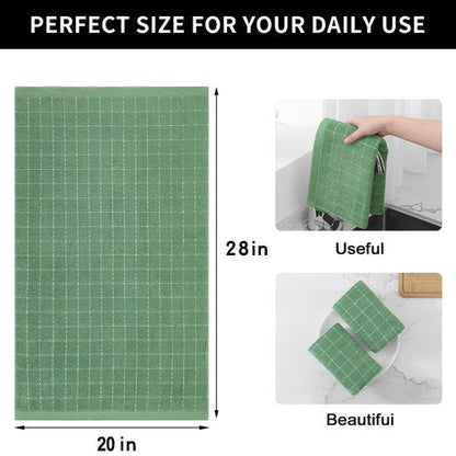 Homaxy 100% Cotton Terry Kitchen Towels(Grass Green, 20 x 28 inches), Checkered Designed, Soft and Super Absorbent Dish Towels, Large 8 Pack