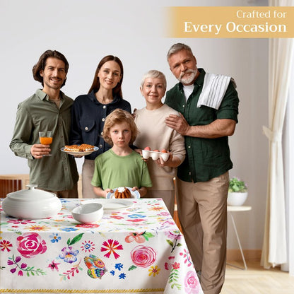 Maison d' Hermine Table Cloth Rectangle Table 100% Cotton 60 x 90 Inches Tablecloth Reusable Decorative for Dining Kitchen Farmhouse Home Gifts for Mothers Day Spring Summer - Happy Florals - Sweety