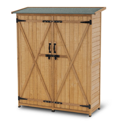 MCombo Outdoor Storage Cabinet with Shelves, Wood Garden Shed with Floor, Outside Tool Shed with 2 Lockable Doors for Yard Patio Lawn, 1400 (Natural)