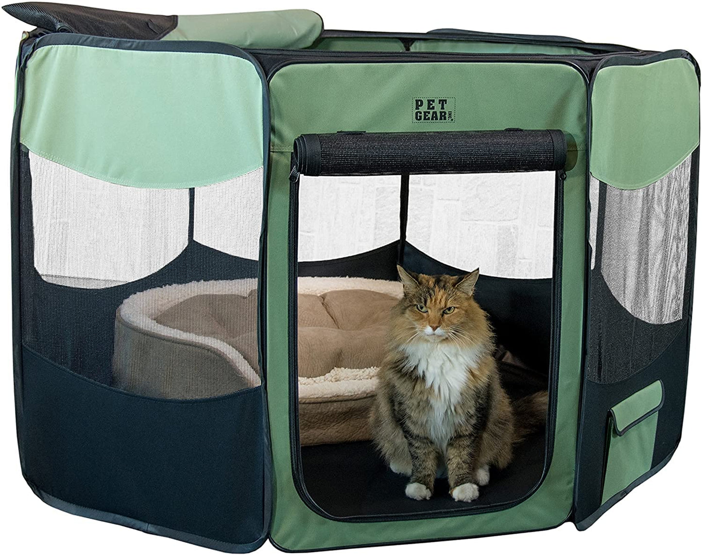 Pet Gear Octagon Pet Pen with Removable Top for Cats and Dogs up to 90-pounds, 46-inches, Sage