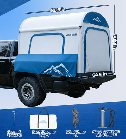 WildFinder Inflatable Truck Bed Tent for Camping 5.5ft-8ft, PU 3000mm Waterproof Pickup Truck Tent with 4'' Thick TPU Air Beams, 2 Mins Fast Setup Portable Ground & Truck Tent for 2-3 Person