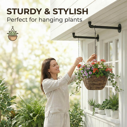 ZYUXUAN 2 Pack Black Metal Pipe Plant Hanger Indoor with Hanging Chains, Industrial Window and Wall Mounted Hanging Rod Planter for Plants, Pot/Plant Not Included