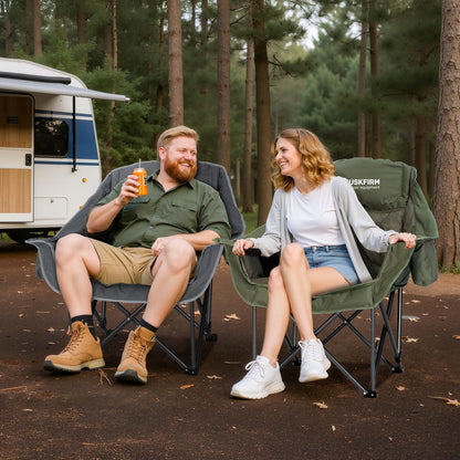 Huskfirm 2 Pack Camping Chairs Oversized Padded Camping Chair Heavy-Duty Foldable Camping Chairs with Cup Holder and Cooler Bag Portable Lawn Chair for Sports Outdoors-Support 450LBS, Grey