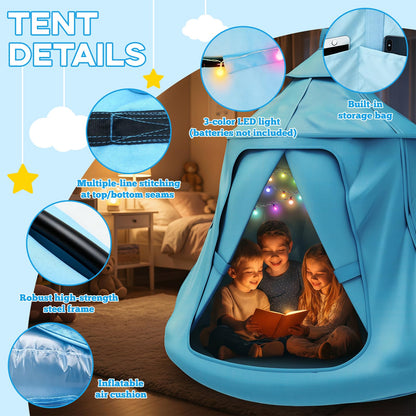 Swing Set with Tent Swing, Hanging Tree Tent w/Swing Frame, X-Shaped Swing Stand with Tent Swing, Tent Swing Chair, 330 lbs, w/Rainbow Lights String, Indoor Outdoor Use (Light Blue)