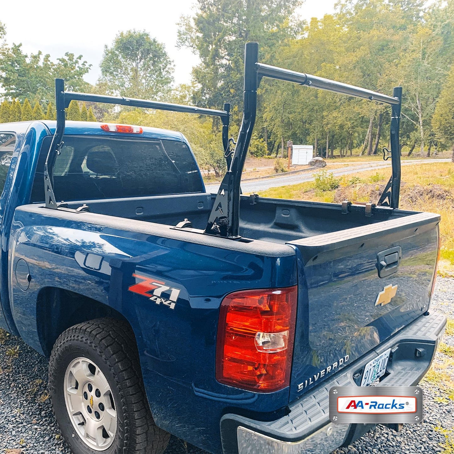 AA-Racks Model X33 Low-Profile Pickup Truck Ladder Racks with (8) Non-Drilling C-Clamps Steel Utility Two-bar Set Black