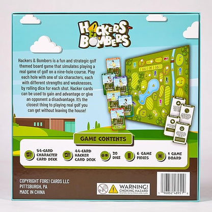 Hackers &amp Bombers Golf Themed Board Game - Play Golf Without Leaving The House - Play as Different Characters - Roll The Dice and Play The Course