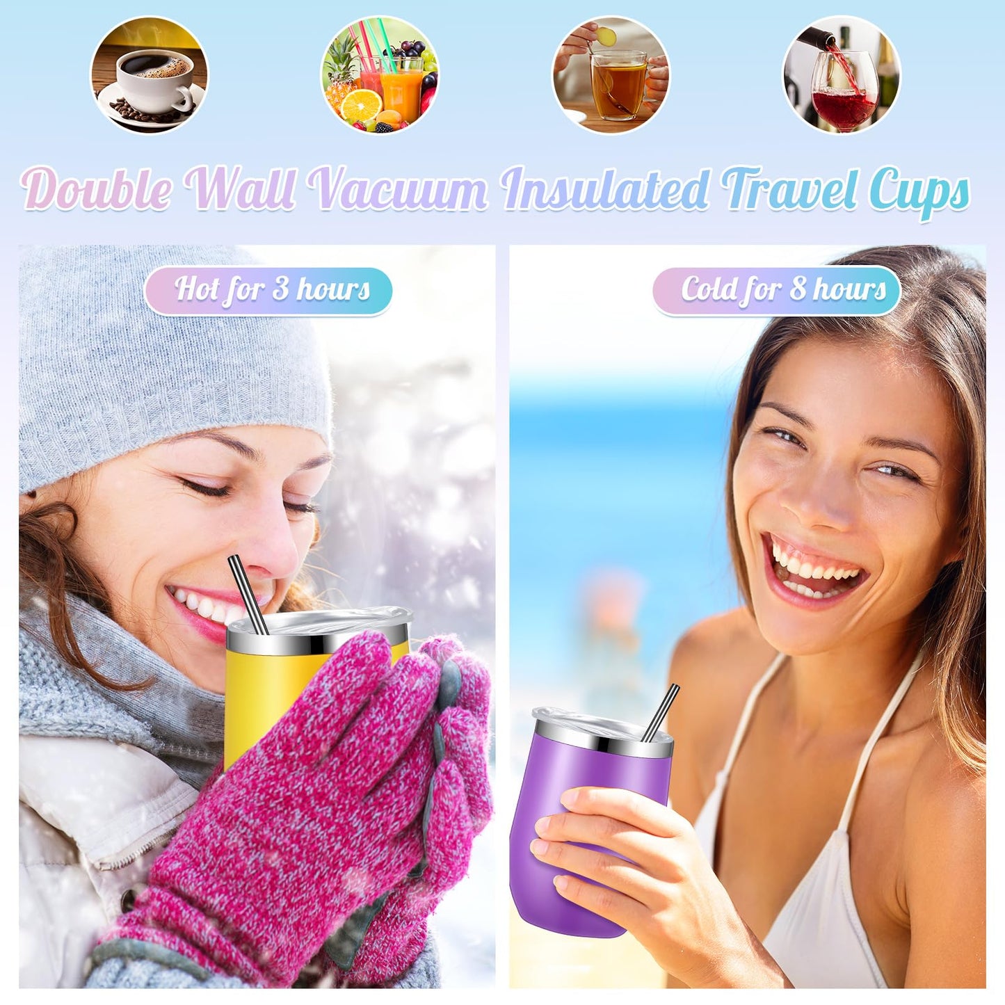 Sieral 40 Pack Insulated Wine Tumblers Bulk 12oz Stainless Steel Wine Cups with Lids & Straws, Double Wall Vacuum Coffee Tumbler for Wedding Party, Employee Teacher Nurse Gifts(Black, White, Silver)