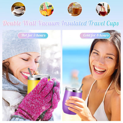 Sieral 40 Pack Insulated Wine Tumblers Bulk 12oz Stainless Steel Wine Cups with Lids & Straws, Double Wall Vacuum Coffee Tumbler for Wedding Party, Employee Teacher Nurse Gifts(Black, White, Silver)