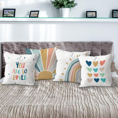 HIWX Boho Rainbow Pillow Cover, You are So Loved Decorative Throw Pillow Cover, Classroom Pillows, Sunshine Rainbow Sun for Classroom Nursery Room Decor Set of 4 Pillowcase 18 x 18