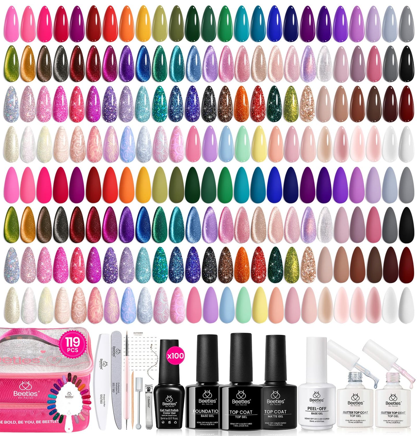 Beetles Gel Nail Polish Kit with U V Light -54 Pcs Gel Nail Kit Four Seasons Glow 32 Colors Set with Base Matte & Glossy Top Coat Soak Off Home DIY Manicure Nails Beginners Gifts for Women Teen Girls