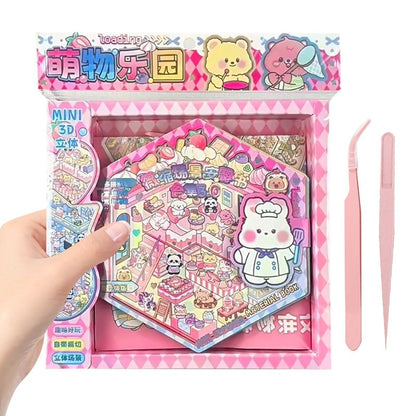 SZXYCZL Cute Miniature Scene 14 Sets DIY 3D Stickers Scene Book Multiple Scenarios, Make You Own Mini House Sticker Therapy for Teen Adult Relief Pass The Time-Cute Land