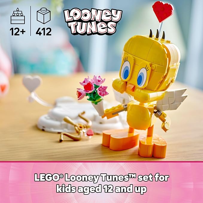 LEGO Looney Tunes Sweetheart Tweety Bird Building Toy for Adults &amp Kids - Tweety Figure W/Display Pedestal &amp Accessories for Girls &amp Boys Ages 12+ - Gift for Looney Tunes Fans - 40824