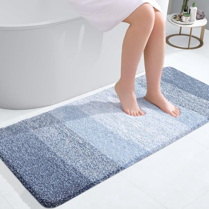 OLANLY Bathroom Runner Rugs - Extra Soft Microfiber Bath Mats | 47x20, Quick Dry, Rubber Backing, Blue
