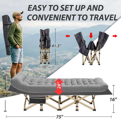 Candockway Folding Camping Cot for Adults, Portable Cot Bed with Comfy Mattress, 28" Extra Wide Sleeping Cots with Carry Bags for Home, Office Nap, Outdoor Travel Camp Beach, 600LBS(Max Load)