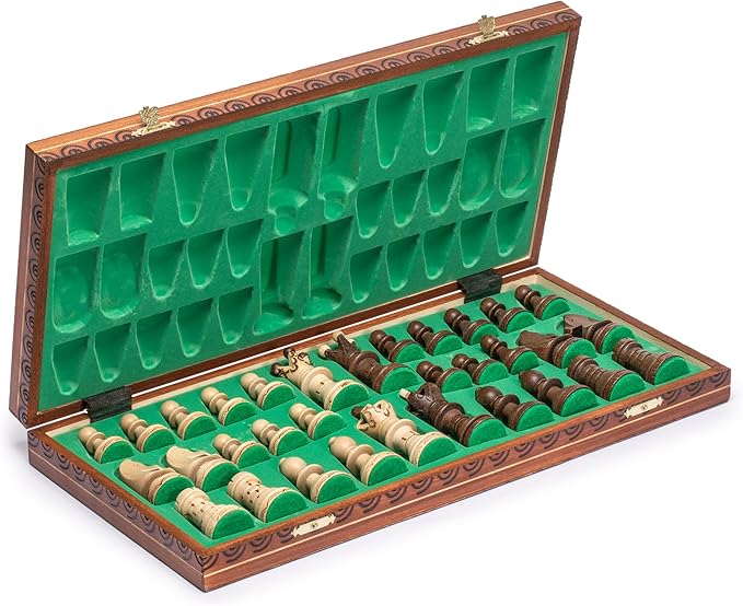 Husaria European International Wooden Chess Game Set Ambassador - 21.7 Inches - Large-Size Chess Set with Handcrafted Chessmen and Felted Folding Board