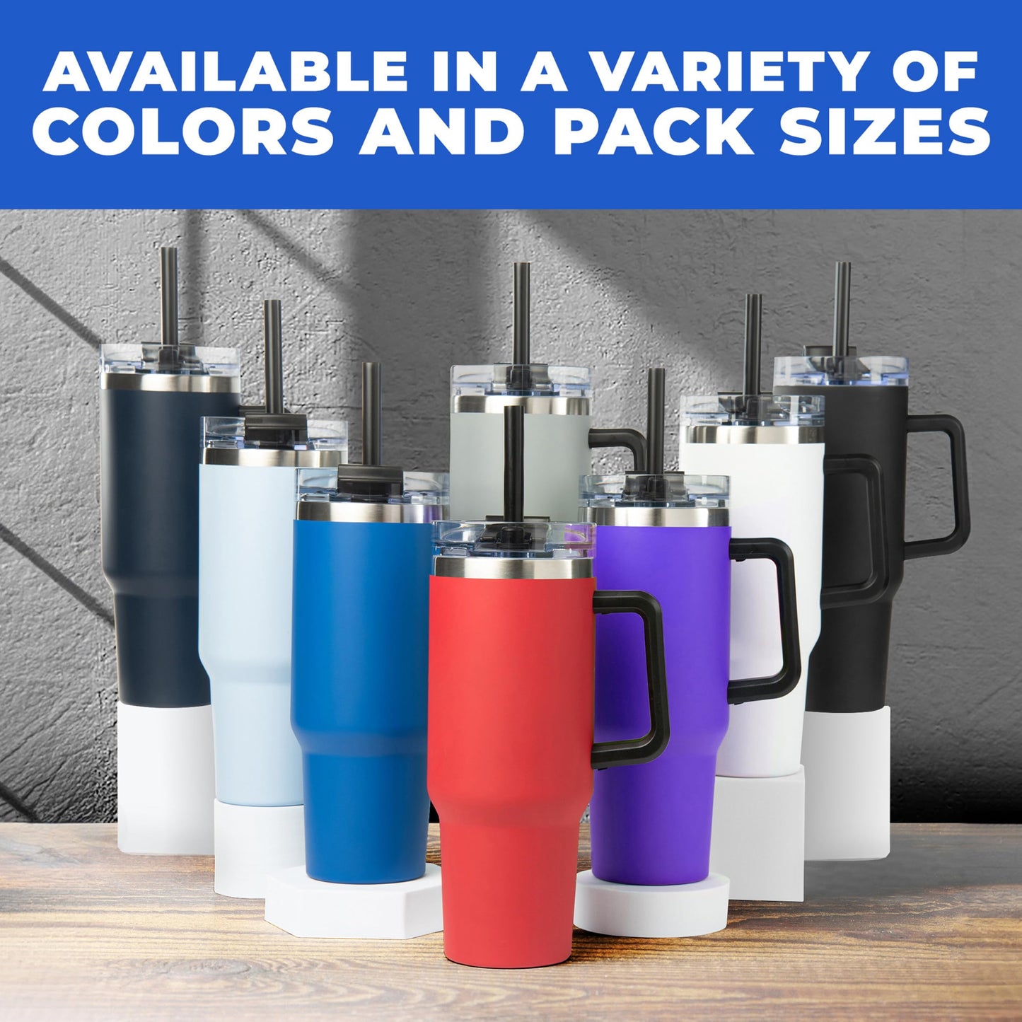 Gifts by Design 10 Ct of 40 Oz Intrepid Stainless Steel Tumbler with Lid, Straw & Handle – Gray – Customizable Insulated Cups for Water, Coffee, Hot & Iced Drinks – Great for DIY, Events, Work