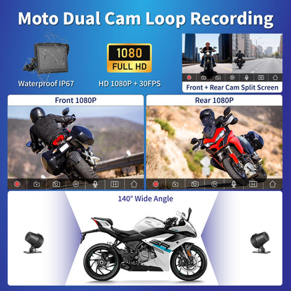 Motorcycle CarPlay Screen 7", Waterproof GPS Display for Motorbike, Wireless CarPlay & Android Auto para Moto, Dual Bluetooth, Touchscreen, Music Sharing Siri (7" Wireless CarPlay) (Dual Camera)
