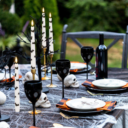 AFINETH Halloween Taper Candles with Bats, 9.6”Real Wax Flameless Taper Candles with Remote & Timer, 3 Pack Battery Operated Halloween Led Candlesticks for Party Home Decor
