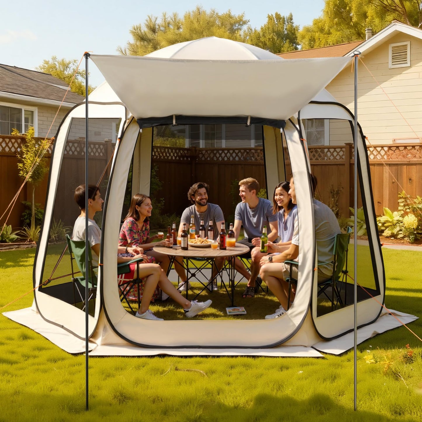 Pop Up Screen House Tent VEVOR 10 x 9.2 FT Pop-Up Screen Room with Awning, Portable Screen Tent Gazebo for 4–8 Person, Instant Screen Canopy with Carry Bag for Patio Backyard Camping