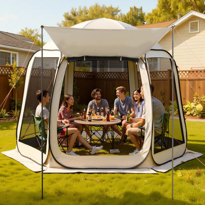Pop Up Screen House Tent VEVOR 10 x 9.2 FT Pop-Up Screen Room with Awning, Portable Screen Tent Gazebo for 4–8 Person, Instant Screen Canopy with Carry Bag for Patio Backyard Camping