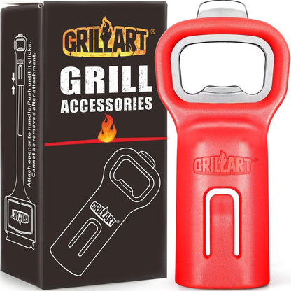 GRILLART Grill Brush Bristle Free, BBQ Accessory Bottle Opener, Heavy-Duty Mounts to Grill Brush Handle for Convenient Opening While Grilling – Ideal for BBQ Enthusiasts (Opener Only), Red
