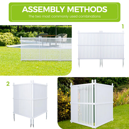 WEEDING Air Conditioner Fence 48" W X 48" H Trash Can Fence Pool Equipment Enclosure Vinyl Privacy Fence Outdoor No Dig Privacy Fence 3 Panels with Metal Stake, White