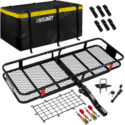 LWTURMRT 60"X21"X6" Hitch Cargo Carrier and Receiver Hitch Cargo Rack with Waterproof Cargo Bag(58"X20"X24"),Carrier Cargo Used Rust Resistant Baking Paint and Alloy Steel Material