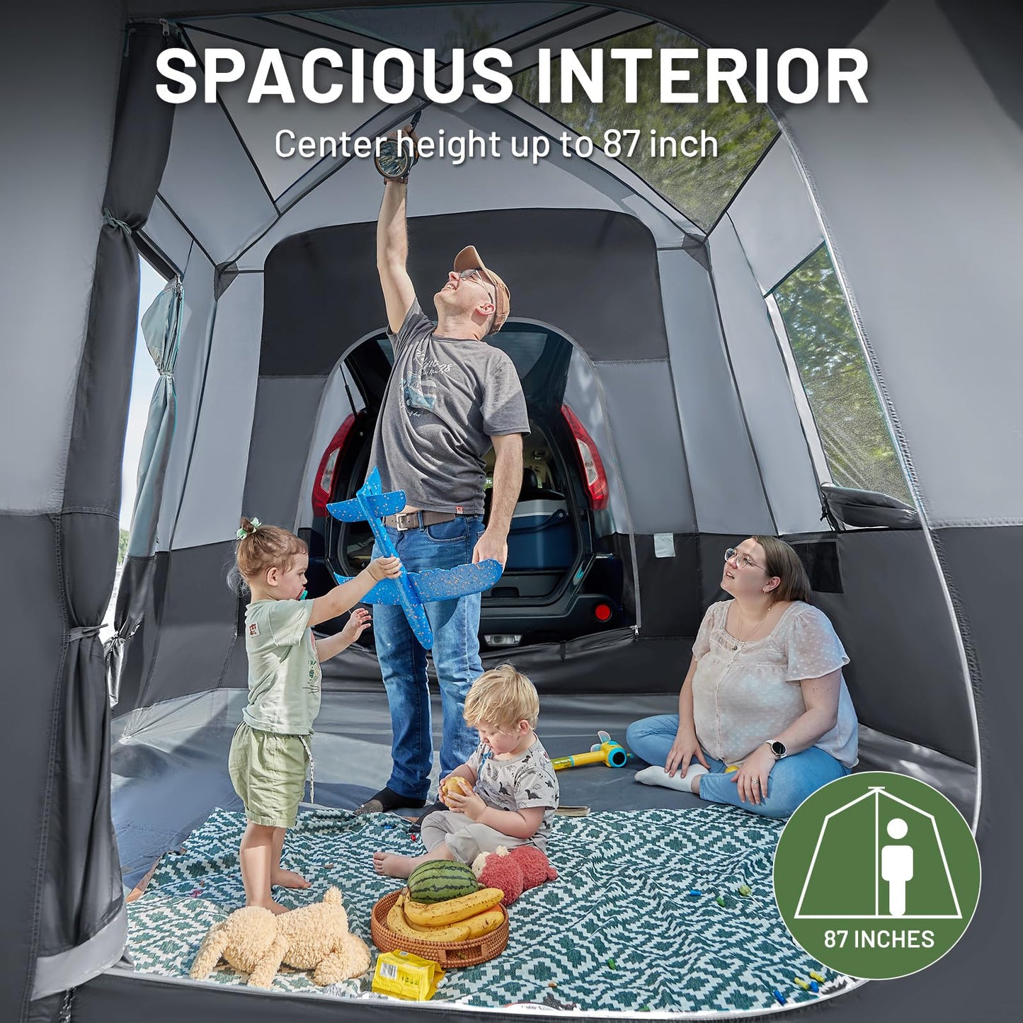 TIMBER RIDGE 5-9 Person SUV Tent with Screen Porch and Awning for Family Camping, Weather Resistant and Portable Van or Car Tent, Includes Rainfly and Storage Bag, 13' W X 10' L X 7.1' H, Grey