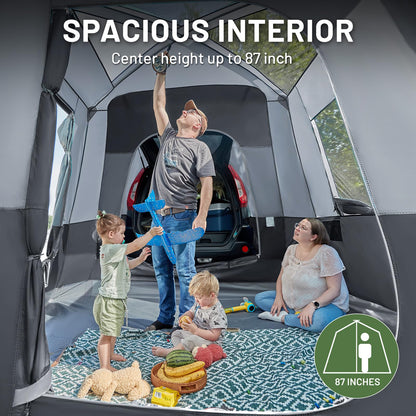 TIMBER RIDGE 5-9 Person SUV Tent with Screen Porch and Awning for Family Camping, Weather Resistant and Portable Van or Car Tent, Includes Rainfly and Storage Bag, 13' W X 10' L X 7.1' H, Grey