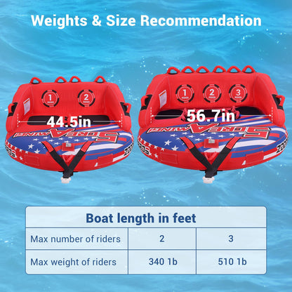 ZOOMBROS Towable Tubes for Boating 2-3 Person, Front/Back Tow Points Sofa Style Boat Tubes and Towables, Holds 340-510 lbs Large Capacity, Premium Nylon Cover, Perfect for Kids & Adults