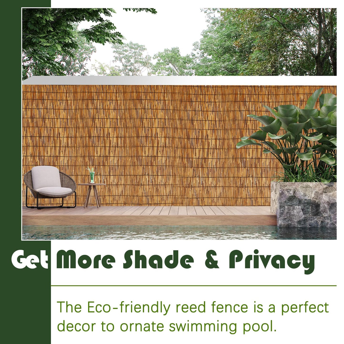 Barydat 3 Pcs 4 x 16.4 ft Reed Fence Roll, 85% Shade Bamboo Privacy Screen, Natural Decorative Reed Fencing for Outdoor Garden Backyard Patio Balcony
