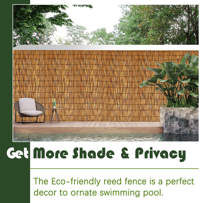 Barydat 3 Pcs 4 x 16.4 ft Reed Fence Roll, 85% Shade Bamboo Privacy Screen, Natural Decorative Reed Fencing for Outdoor Garden Backyard Patio Balcony