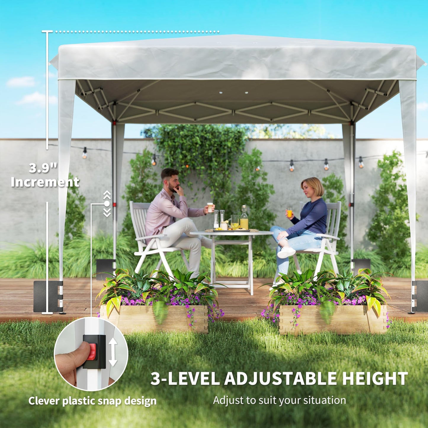 Outsunny 10 x 10 ft Pop Up Canopy Tent with Sidewalls, UPF50+ Outdoor Portable Instant Canopy Shelter with Carry Bag, Sandbags, Adjustable Height for Parties, Events, Camping, White