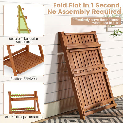 Giantex Foldable Ladder Plant Shelf, 3-Tier Solid Wood Indoor Outdoor Flower Pot Display Rack, Corner Storage Bookshelf, Freestanding Tiered Plant Stand for Garden Patio Balcony, No Assembly