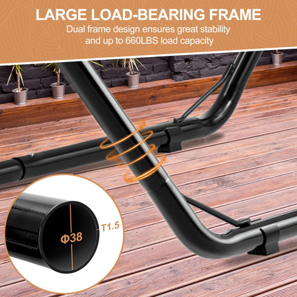Homgava Universal 2-Person Hammock Stand, 660LBS Capacity,Heavy Duty Steel Hammock Stand, Fits 9.6-14ft Hammocks, Indoor and Outdoor Universal Hammock Stands,Black