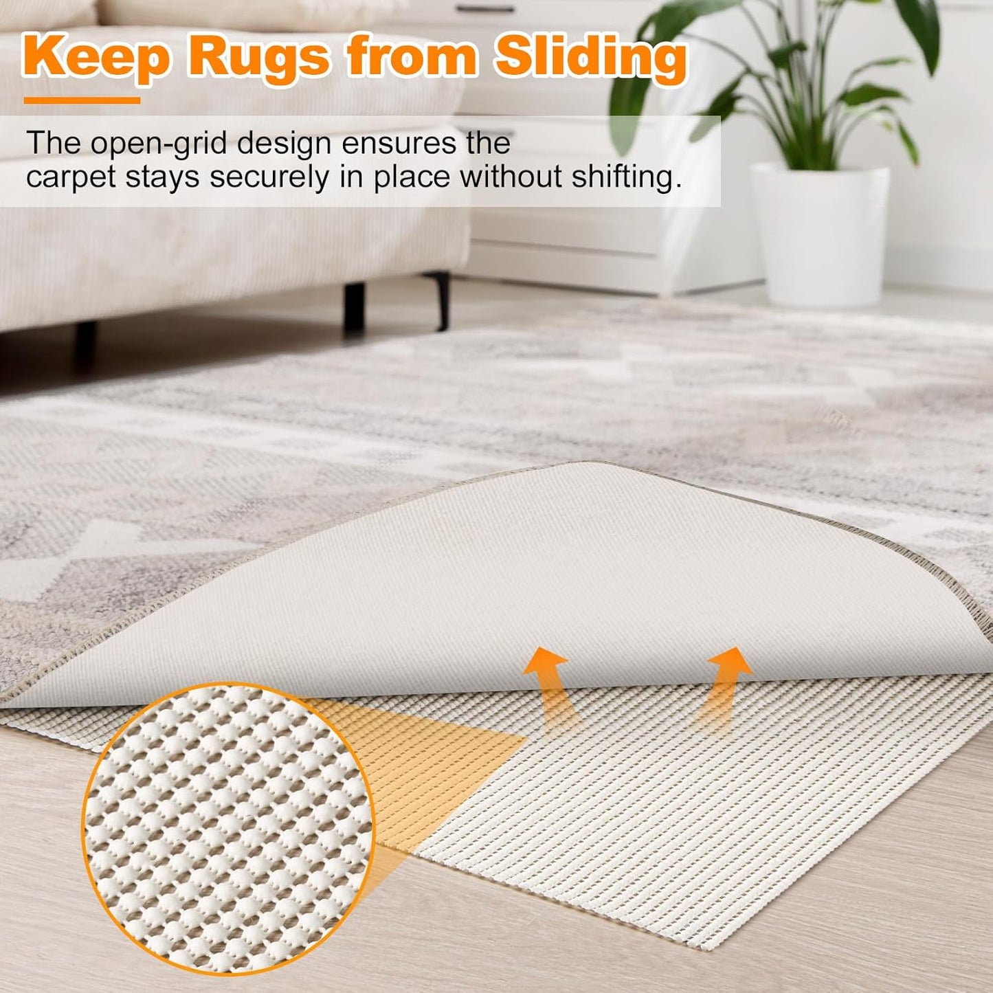 Songrey Non-Slip Rug Pad - Extra Thick 5x7 FT Carpet Pad for Hard Surfaces | Prevents Sliding & Provides Comfort