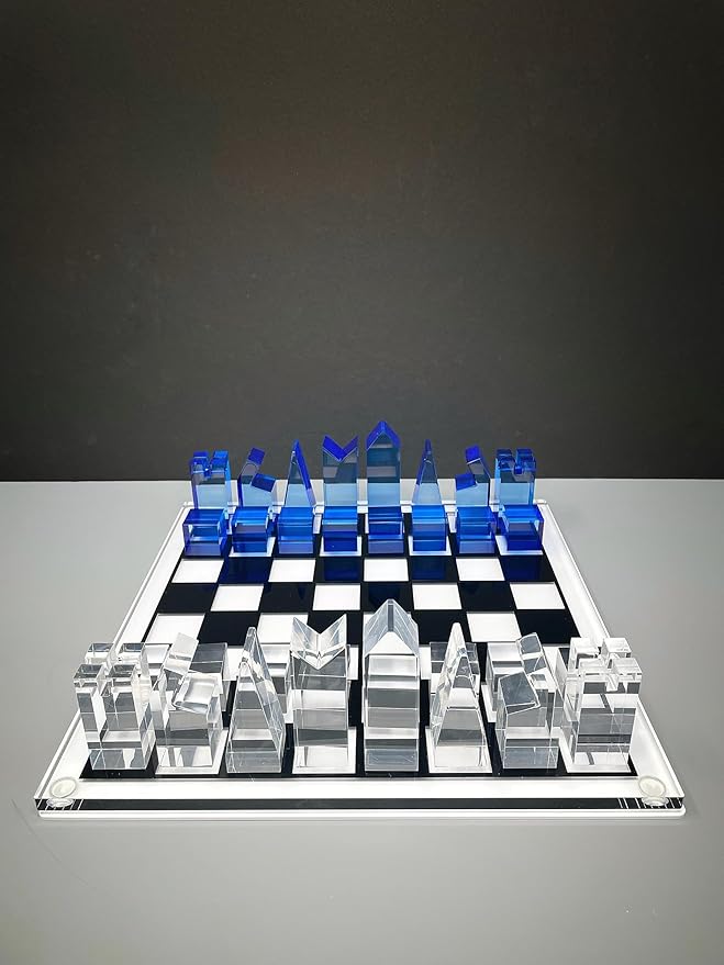 Luxury Acrylic Chess Set Sophisticated Stylish Design Multiple Colors Available (Clear/Blue-Azure)