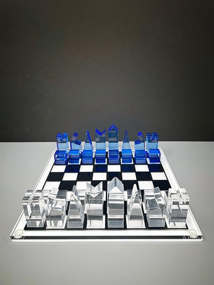 Luxury Acrylic Chess Set Sophisticated Stylish Design Multiple Colors Available (Clear/Blue-Azure)