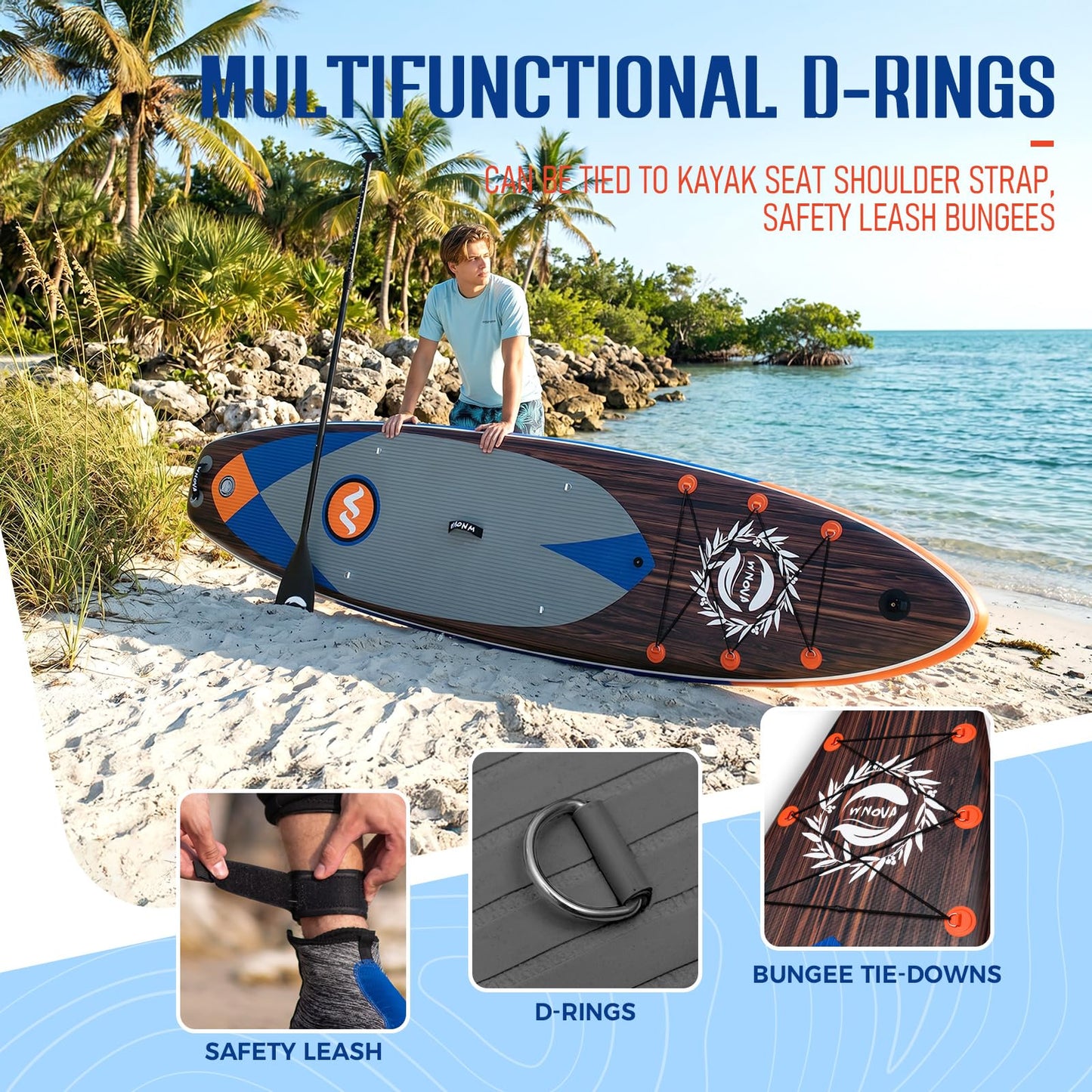 WNOVA 11'6" × 34" Extra Wide Inflatable Stand Up Paddle Board, Stable SUP with Premium SUP Accessories and Non-Slip Comfort Deck for Adults & Youth of All Skill Levels (Classic Wood)