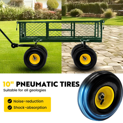 Steel Garden Cart, 2-in-1 Heavy Duty Utility Wagon 900 LBS Capacity Carts with Removable Mesh Sides to Convert into Flatbed, 240° U-Turn 10" Pneumatic Tires Garden Wagon for Lawn Camping Farm Yard