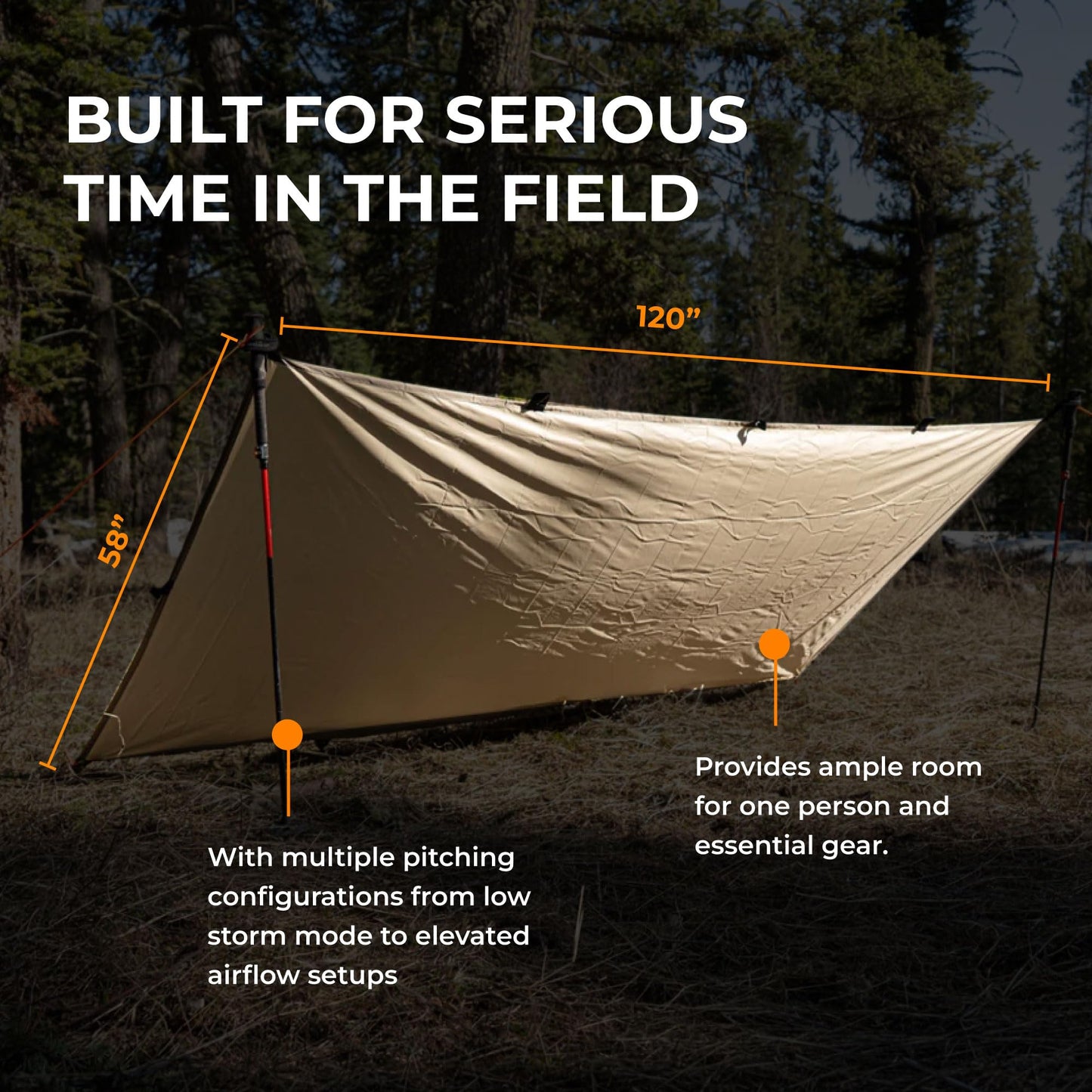 VIAM Outdoors Baldy Tan Tarp: Waterproof Camping Tarp for Hunting, Glassing, Hammock Rain Fly, Ultralight Backpacking Gear Sun Shelter & Heavy Duty Outdoor Protection - 1.1oz
