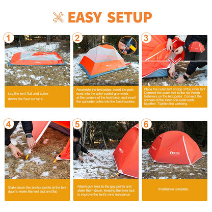 QEZER Camping Tent 1/2 Person Tents Windproof Portable Adults Tents for Camping Hiking Backpacking Traveling Easy Set up (Orange, 2 Person)