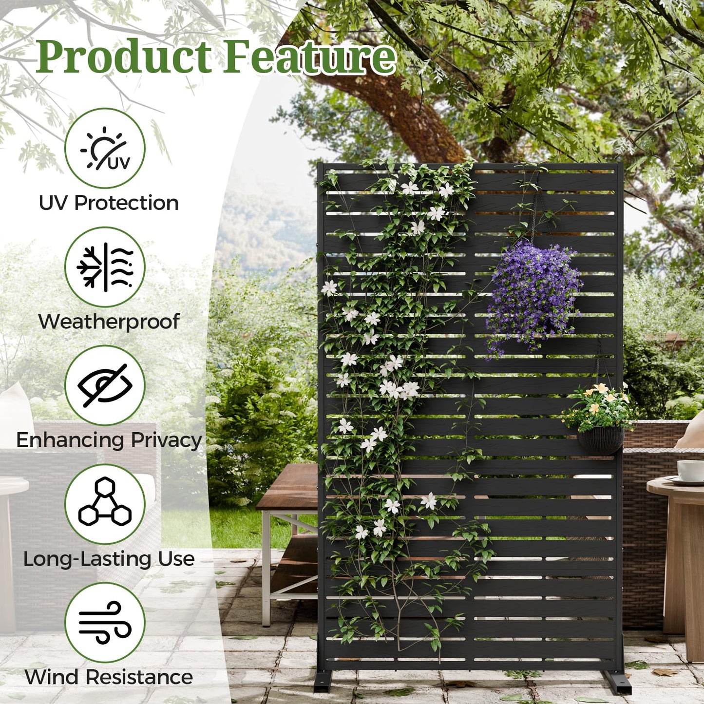 Trygoal Privacy Screen Outdoor Privacy Panel with Stand, 60" Hx35 W HDPE Decorative Freestanding Privacy Fence with Louver Pattern 5 Panels, Patio Divider Screen, Privacy Screens for Outside,Balcony