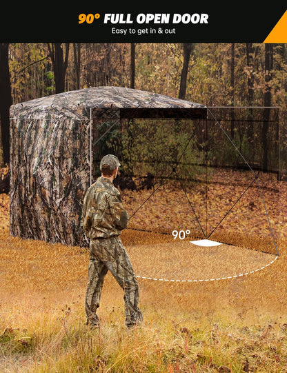 270° Camouflage Hunting Blind Portable Pop-Up Tent with Shoot-Through Mesh, Waterproof Ground Blind for Deer Hunting, 2-3 & 3-4 Person Capacity & Carry Bag (3-4 Person)