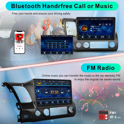 Car Stereo Radio for Honda Civic 2006 2007 2008 2009 2010 2011 with Wireless Carplay & Android Auto,10.1 Inch 1080P Touch Screen for Civic Radio with Bluetooth FM Mirror Link SWC No Camera